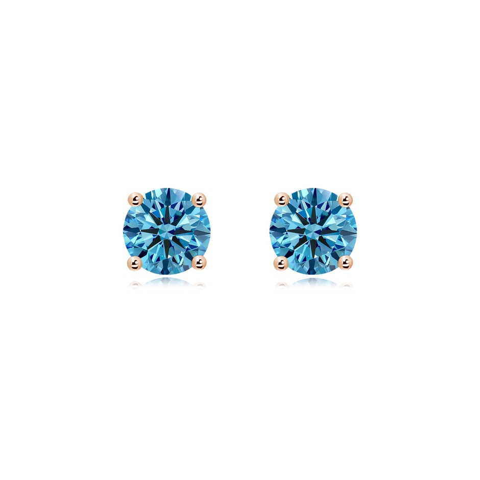 6.4mm Labgrown Basket-Set Solitaire Lab-Grown Fancy Intense Blue Diamond Stud Earrings in Rose Gold 