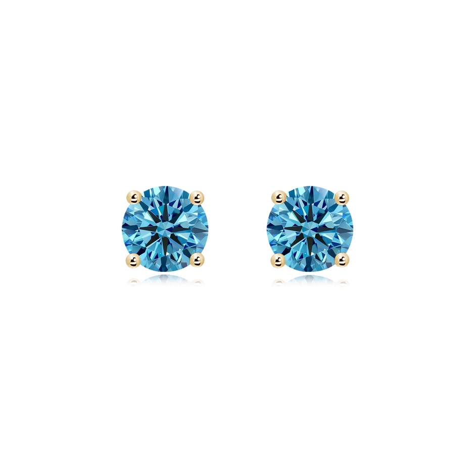 6.4mm Labgrown Basket-Set Solitaire Lab-Grown Fancy Intense Blue Diamond Stud Earrings in Yellow Gold 