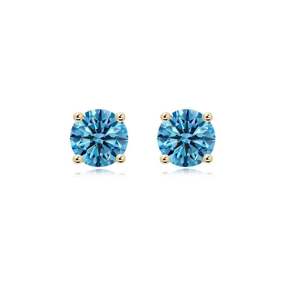 7.4mm Labgrown Basket-Set Solitaire Lab-Grown Fancy Intense Blue Diamond Stud Earrings in Yellow Gold 