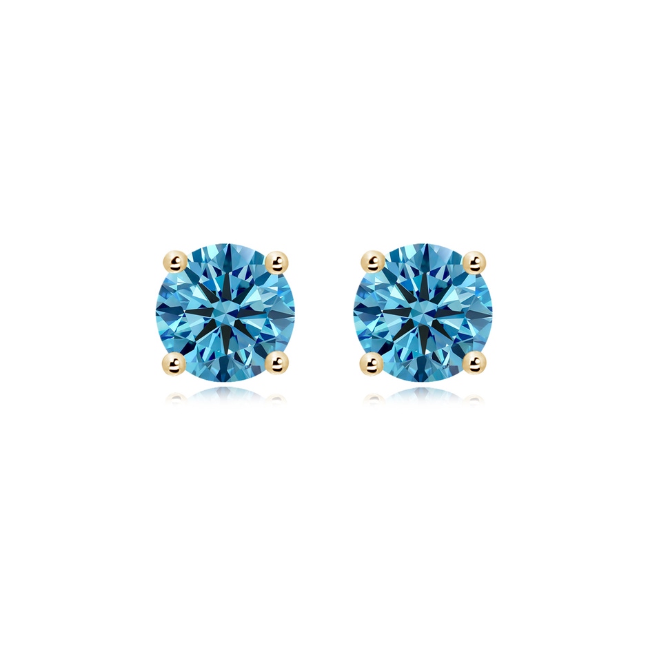 8.1mm Labgrown Basket-Set Solitaire Lab-Grown Fancy Intense Blue Diamond Stud Earrings in Yellow Gold 