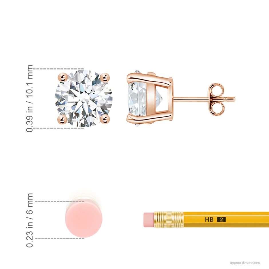 10.1mm FGVS Lab-Grown Basket-Set Solitaire Diamond Stud Earrings in 18K Rose Gold ruler