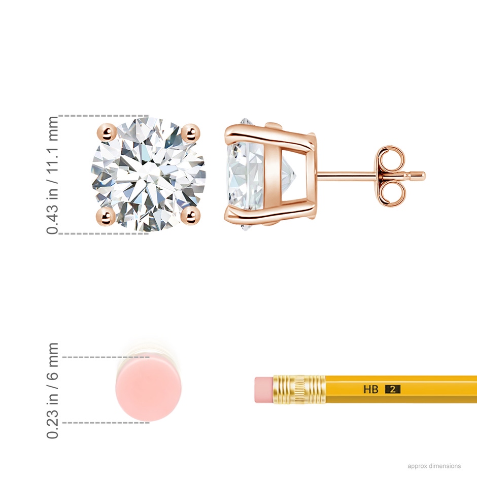 11.1mm FGVS Lab-Grown Basket-Set Solitaire Diamond Stud Earrings in Rose Gold ruler
