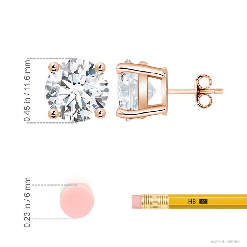 11.6mm FGVS Lab-Grown Basket-Set Solitaire Diamond Stud Earrings in 18K Rose Gold ruler