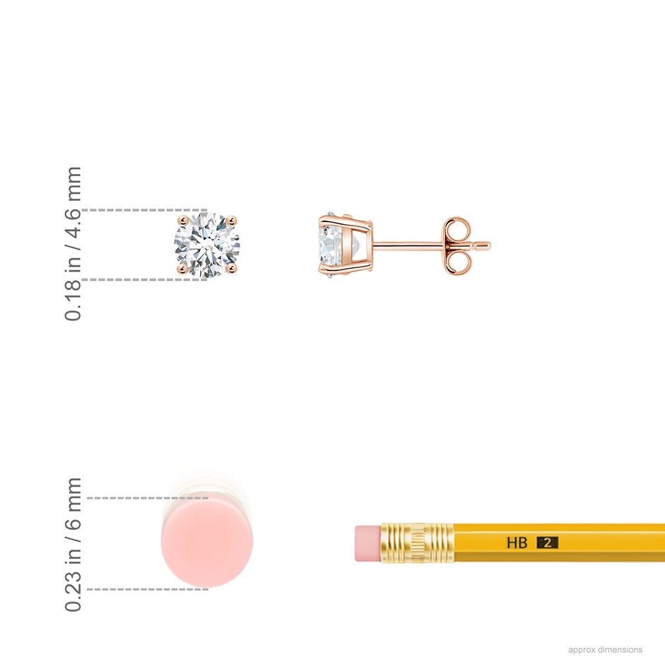 4.6mm FGVS Lab-Grown Basket-Set Solitaire Diamond Stud Earrings in Rose Gold ruler