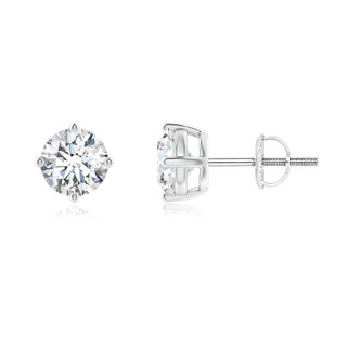 6.4mm FGVS Lab-Grown Basket-Set Solitaire Diamond Stud Earrings in 18K White Gold