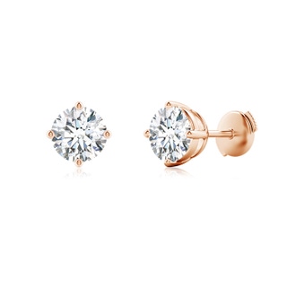 6.4mm FGVS Lab-Grown Basket-Set Solitaire Diamond Stud Earrings in Rose Gold