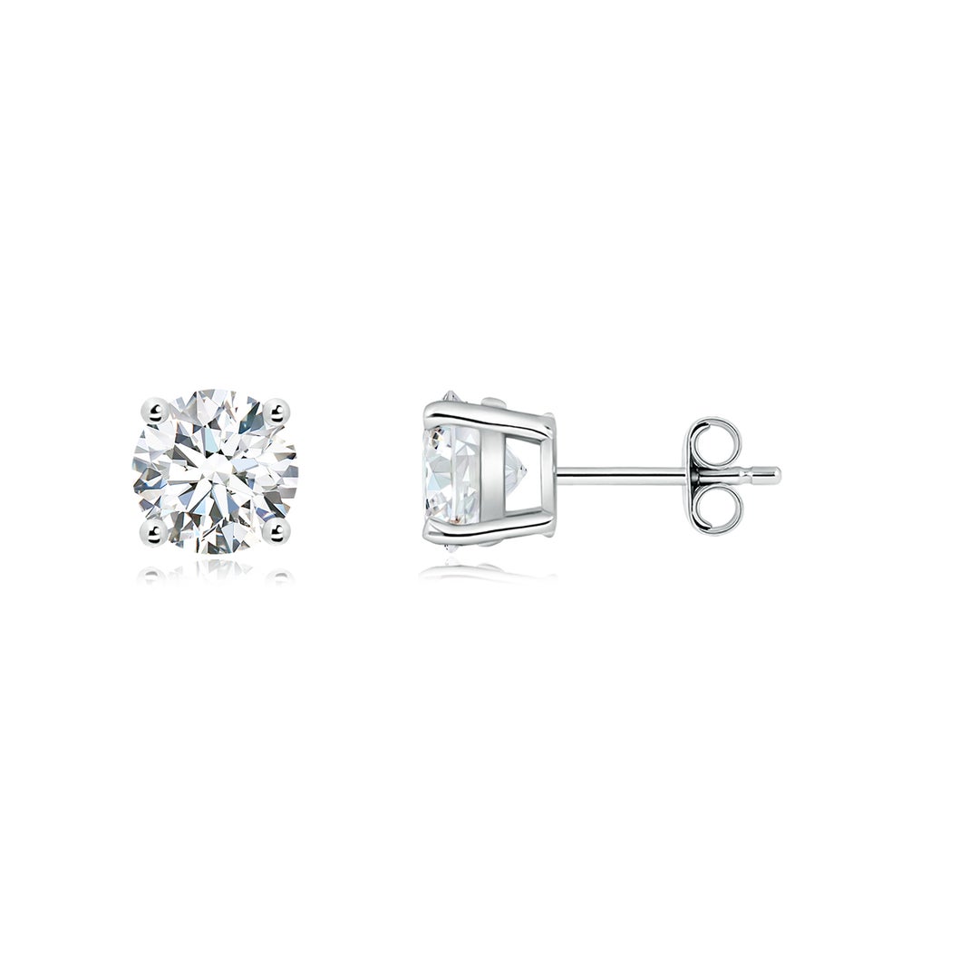 6.4mm FGVS Lab-Grown Basket-Set Solitaire Diamond Stud Earrings in White Gold - side 4