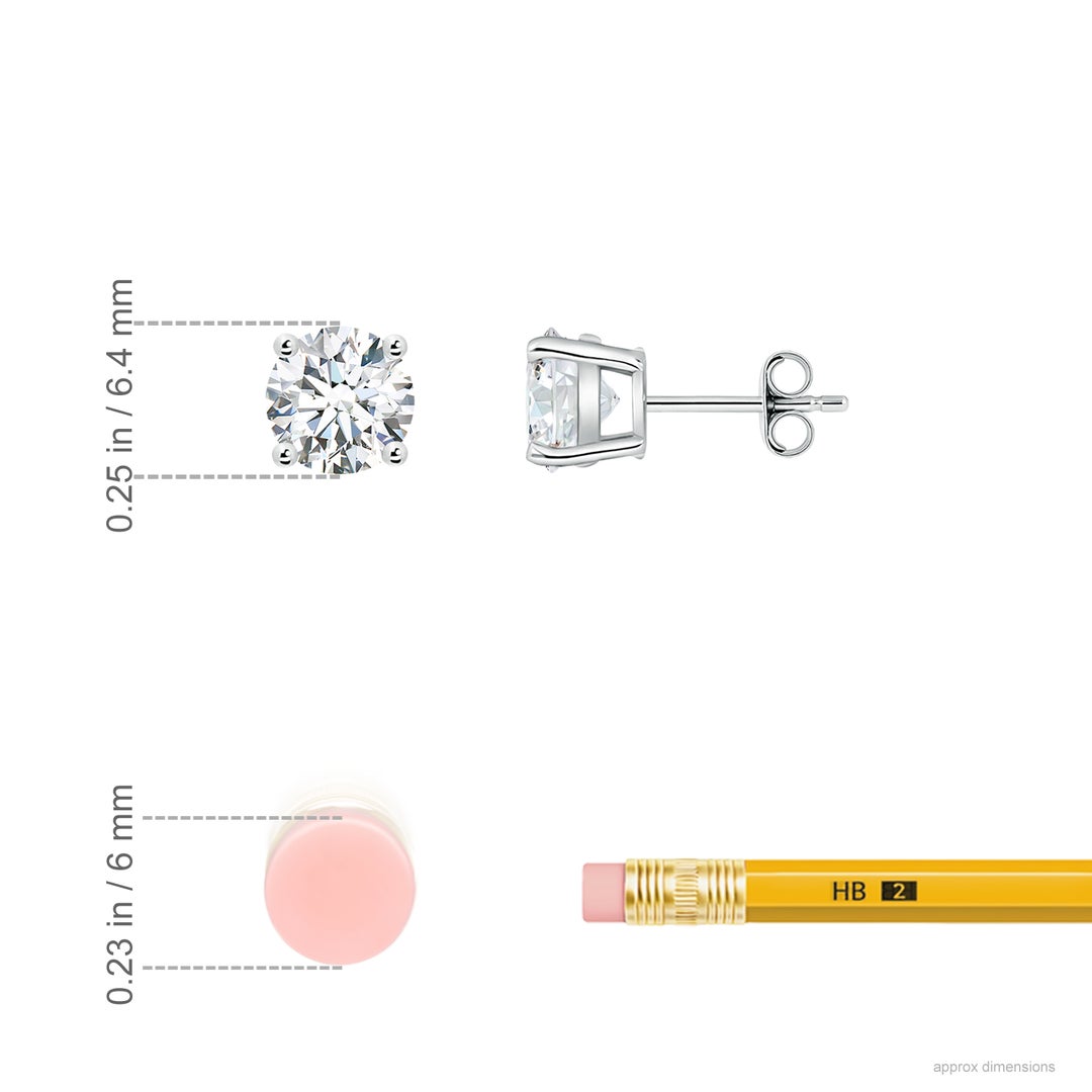 6.4mm FGVS Lab-Grown Basket-Set Solitaire Diamond Stud Earrings in White Gold - ruler
