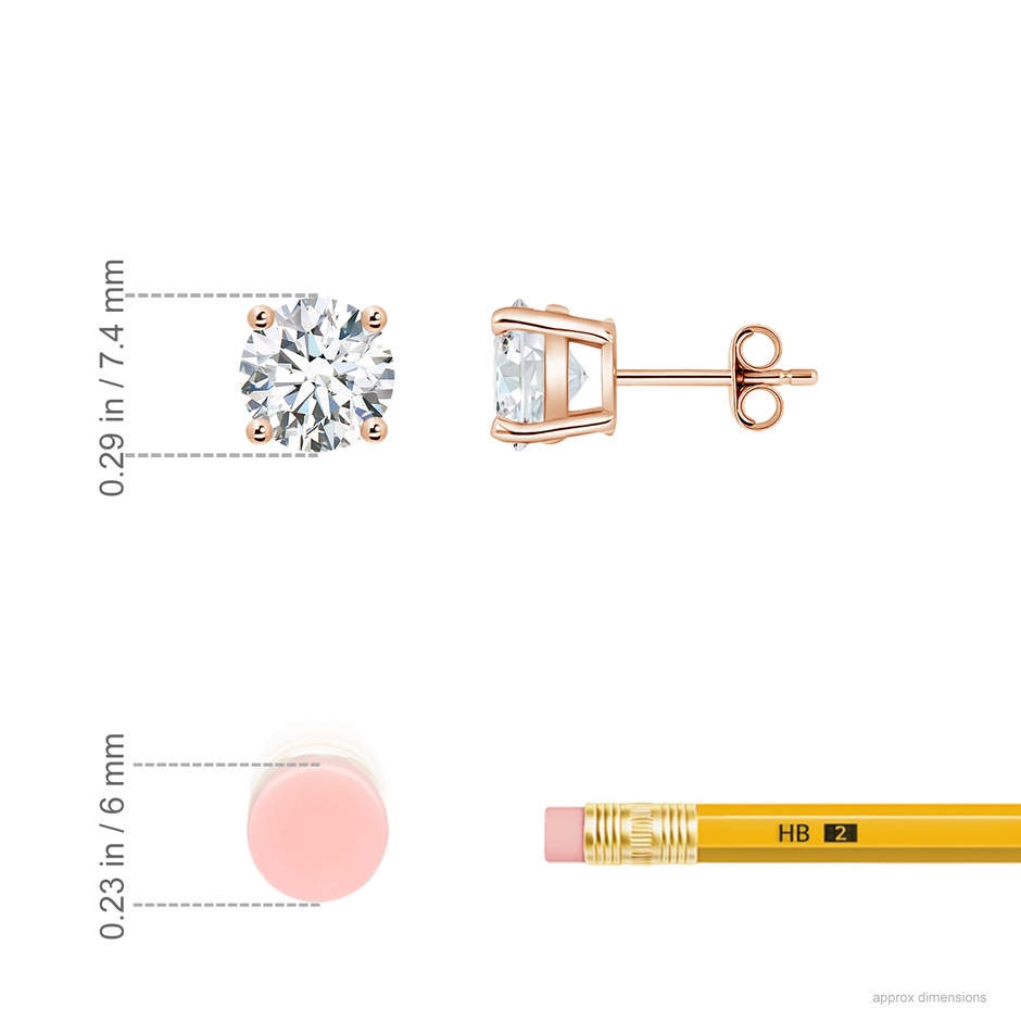 7.4mm FGVS Lab-Grown Basket-Set Solitaire Diamond Stud Earrings in Rose Gold ruler