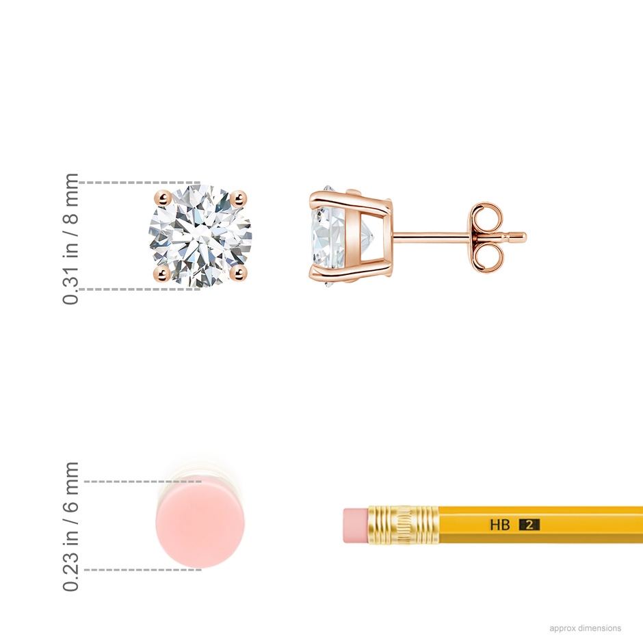 8.1mm FGVS Lab-Grown Basket-Set Solitaire Diamond Stud Earrings in Rose Gold ruler