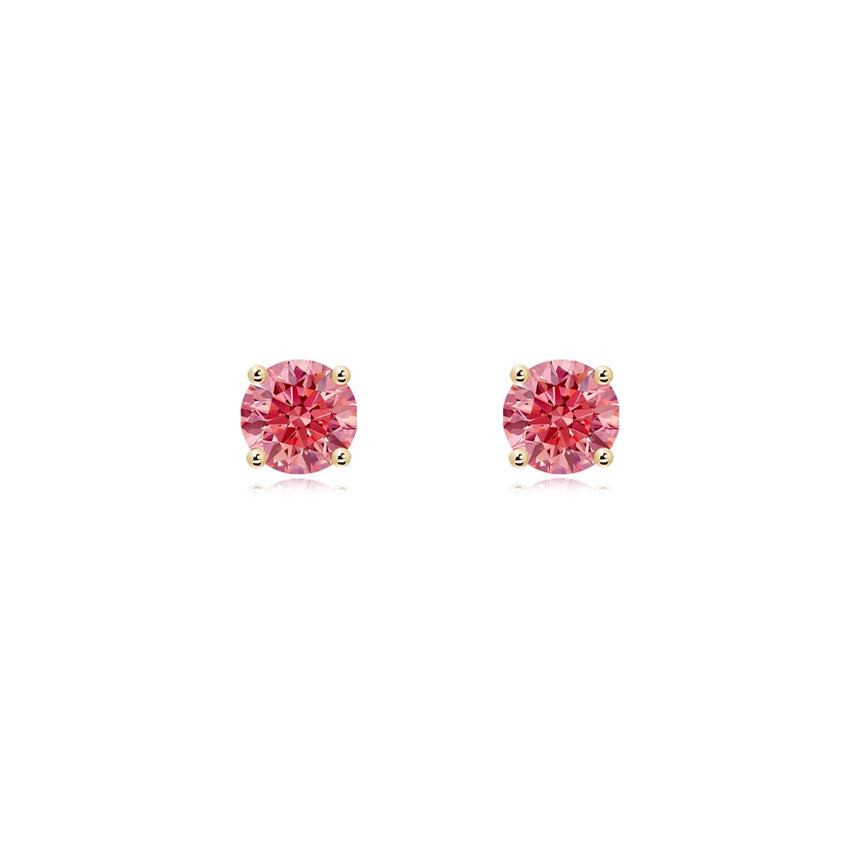 4.6mm Labgrown Basket-Set Solitaire Lab-Grown Fancy Intense Pink Diamond Stud Earrings in 18K Yellow Gold 