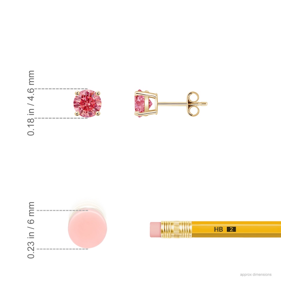 4.6mm Labgrown Basket-Set Solitaire Lab-Grown Fancy Intense Pink Diamond Stud Earrings in 18K Yellow Gold ruler