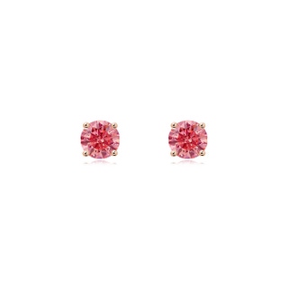 4.6mm Labgrown Basket-Set Solitaire Lab-Grown Fancy Intense Pink Diamond Stud Earrings in Rose Gold