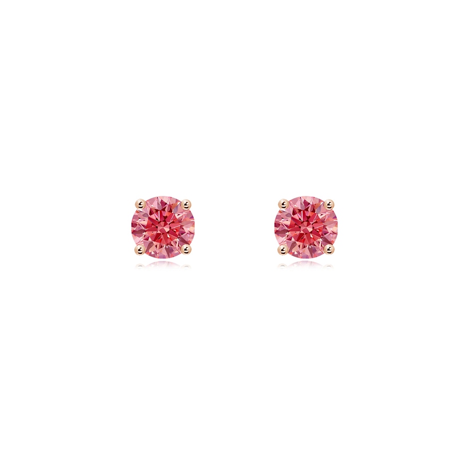 4.6mm Labgrown Basket-Set Solitaire Lab-Grown Fancy Intense Pink Diamond Stud Earrings in Rose Gold 