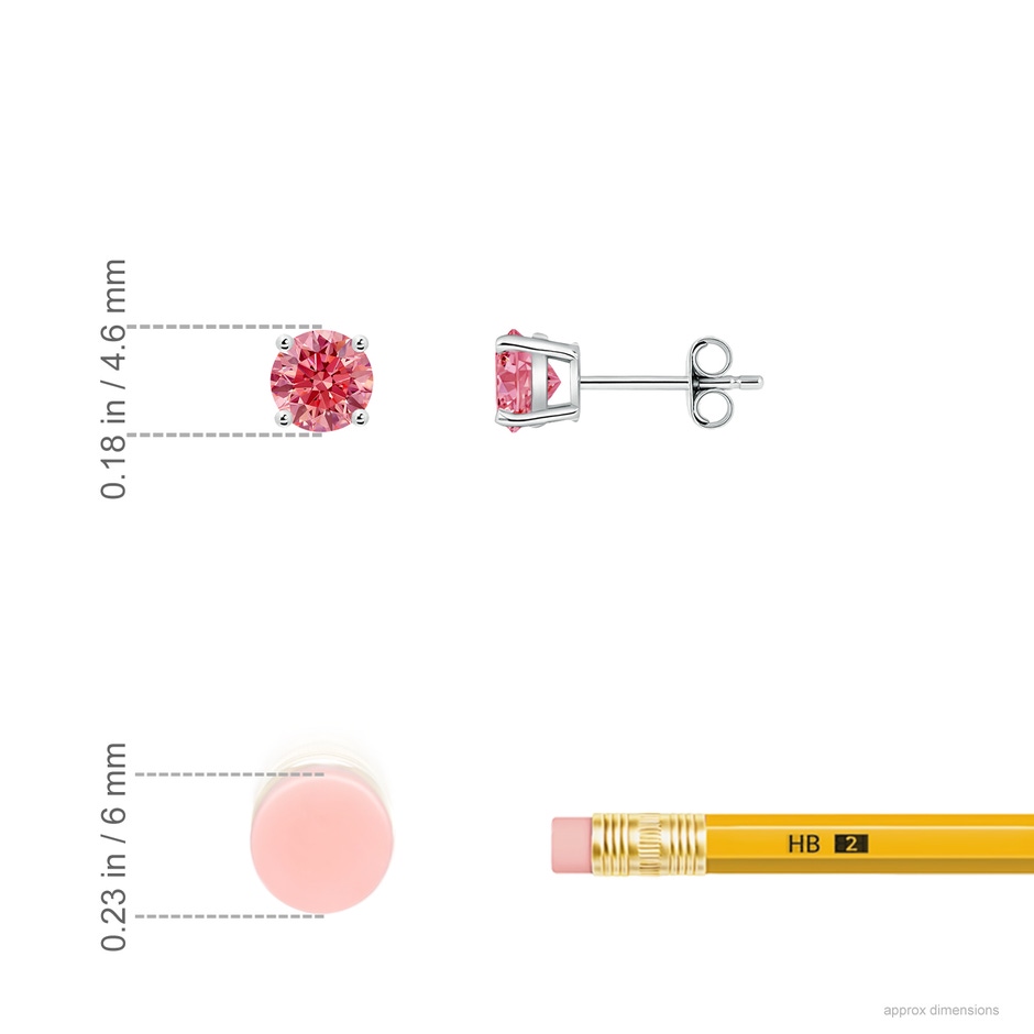 4.6mm Labgrown Basket-Set Solitaire Lab-Grown Fancy Intense Pink Diamond Stud Earrings in White Gold ruler