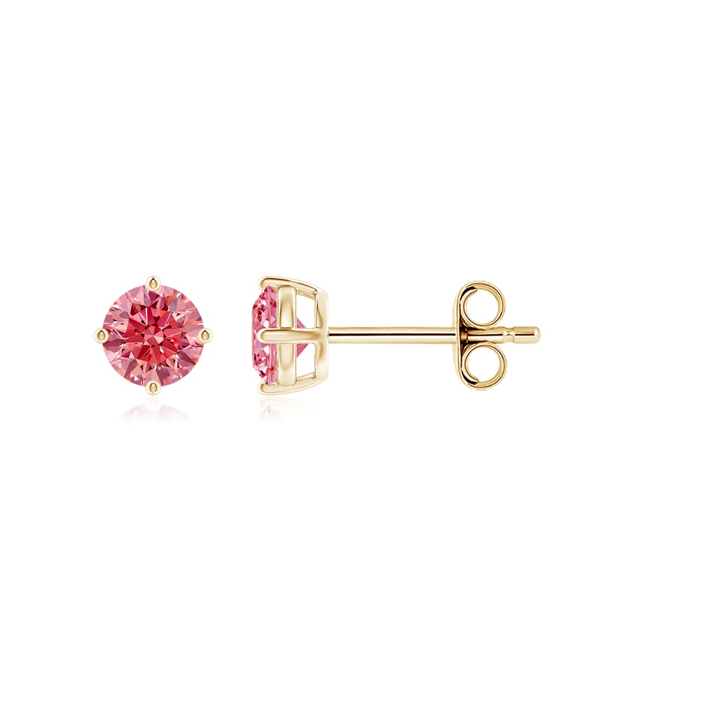 4.6mm Labgrown Basket-Set Solitaire Lab-Grown Fancy Intense Pink Diamond Stud Earrings in Yellow Gold