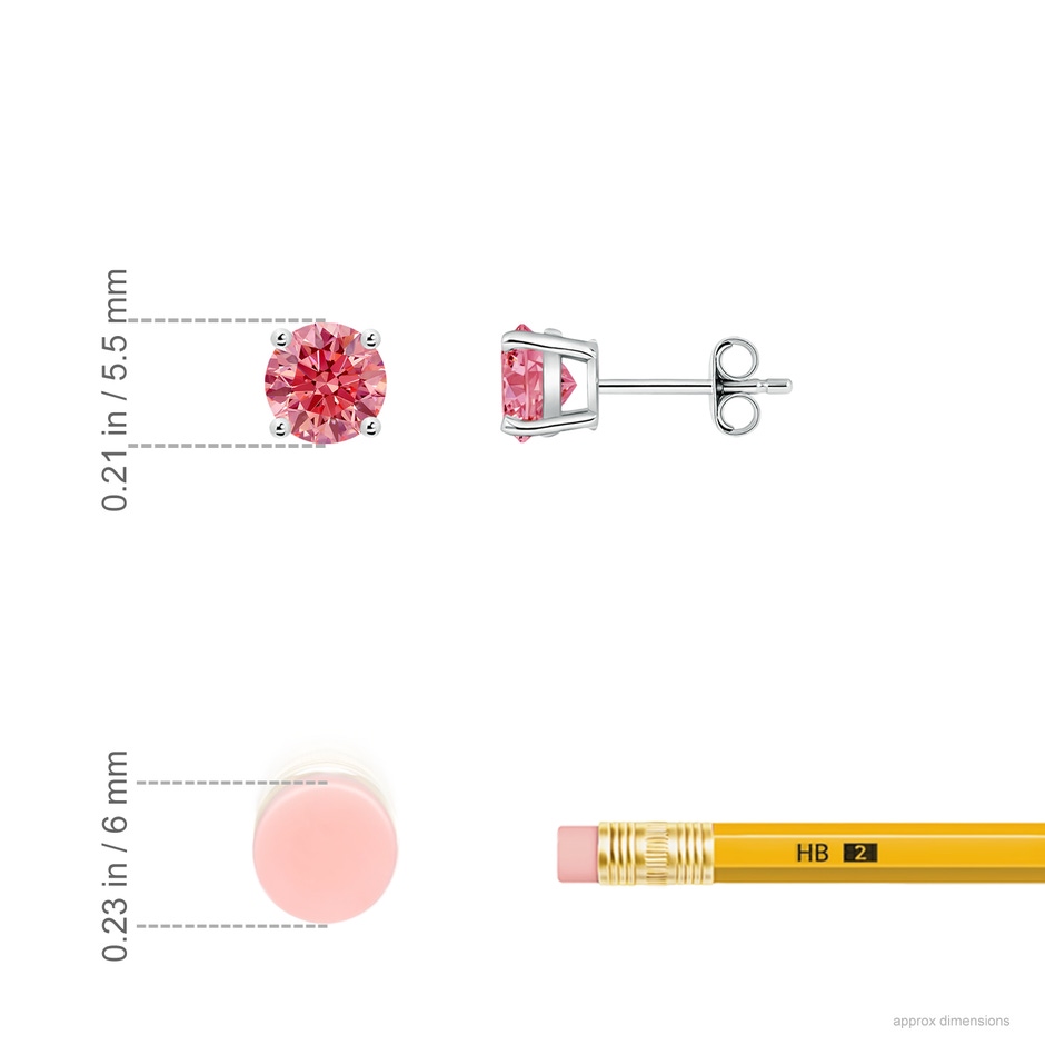 5.5mm Labgrown Basket-Set Solitaire Lab-Grown Fancy Intense Pink Diamond Stud Earrings in 9K White Gold ruler