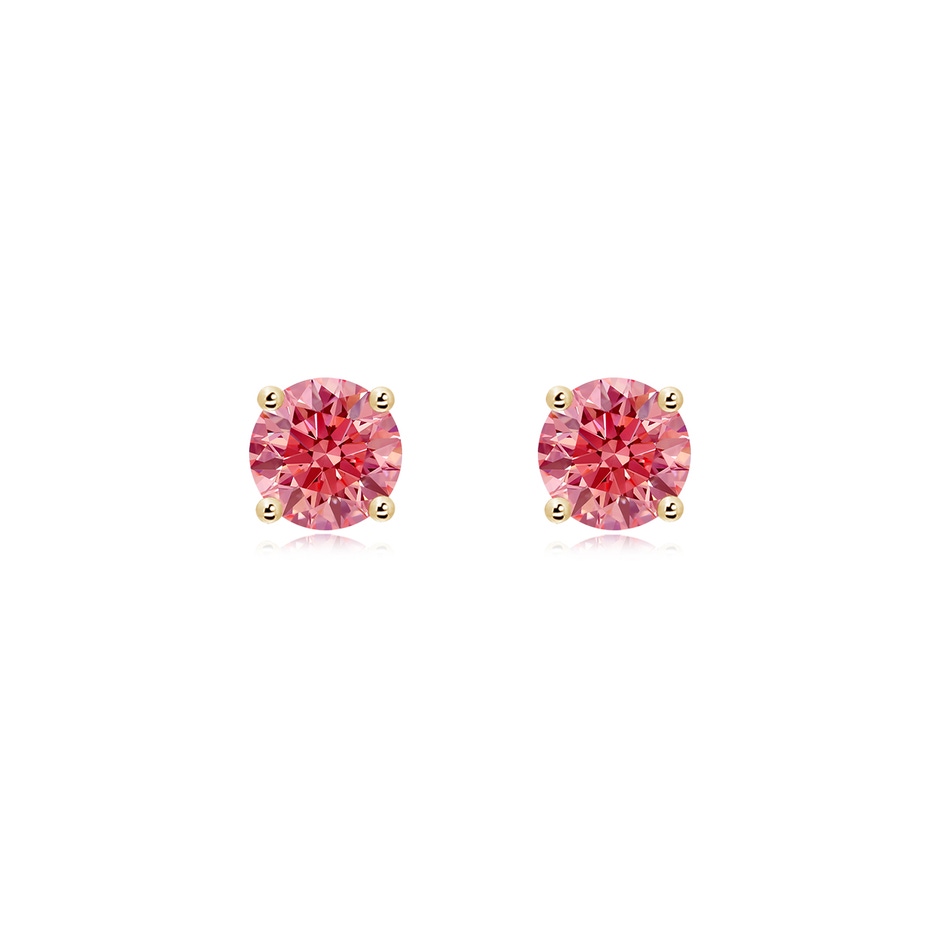5.5mm Labgrown Basket-Set Solitaire Lab-Grown Fancy Intense Pink Diamond Stud Earrings in 9K Yellow Gold 