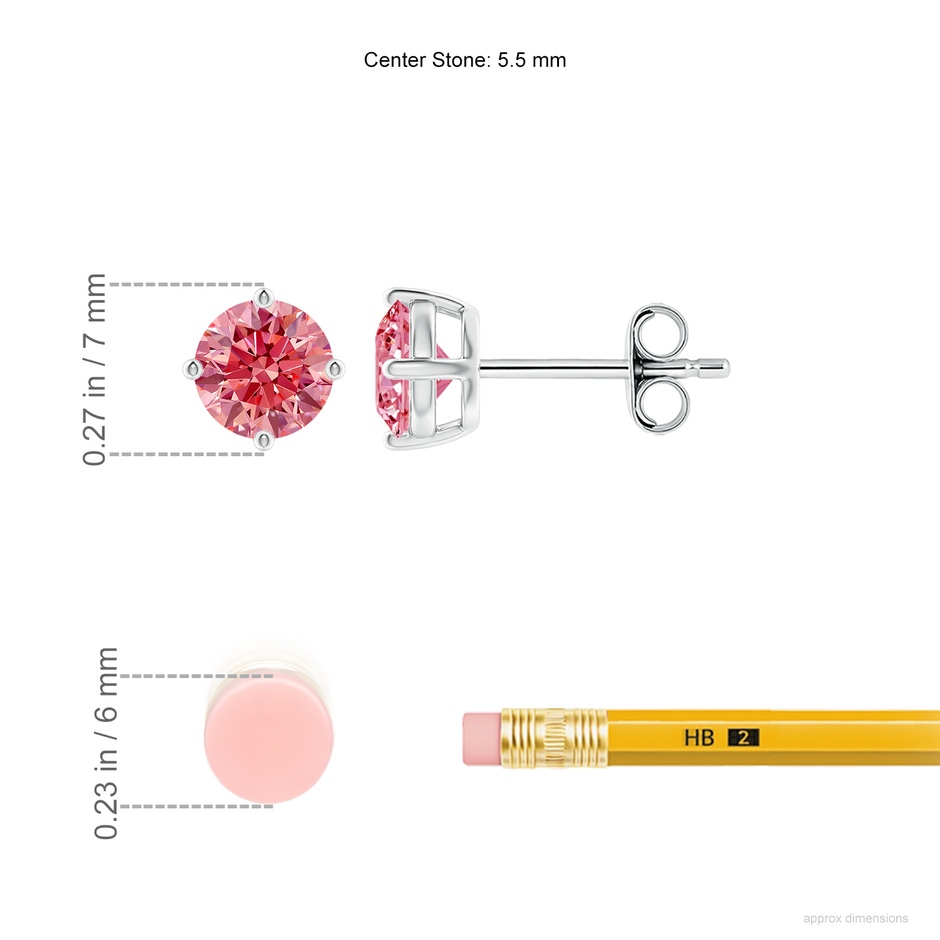 5.5mm Labgrown Basket-Set Solitaire Lab-Grown Fancy Intense Pink Diamond Stud Earrings in White Gold ruler