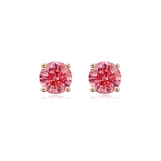 7.4mm Labgrown Basket-Set Solitaire Lab-Grown Fancy Intense Pink Diamond Stud Earrings in Rose Gold
