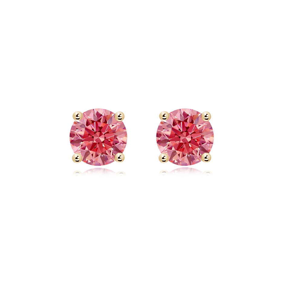 7.4mm Labgrown Basket-Set Solitaire Lab-Grown Fancy Intense Pink Diamond Stud Earrings in Yellow Gold 