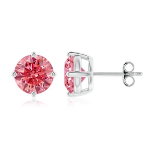 8.1mm Labgrown Basket-Set Solitaire Lab-Grown Fancy Intense Pink Diamond Stud Earrings in P950 Platinum