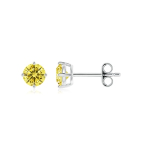 4.6mm Labgrown Basket-Set Solitaire Lab-Grown Fancy Intense Yellow Diamond Stud Earrings in P950 Platinum