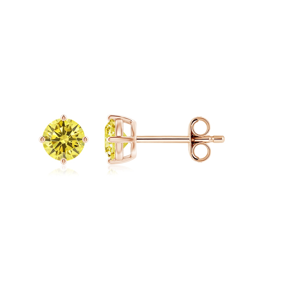 4.6mm Labgrown Basket-Set Solitaire Lab-Grown Fancy Intense Yellow Diamond Stud Earrings in Rose Gold