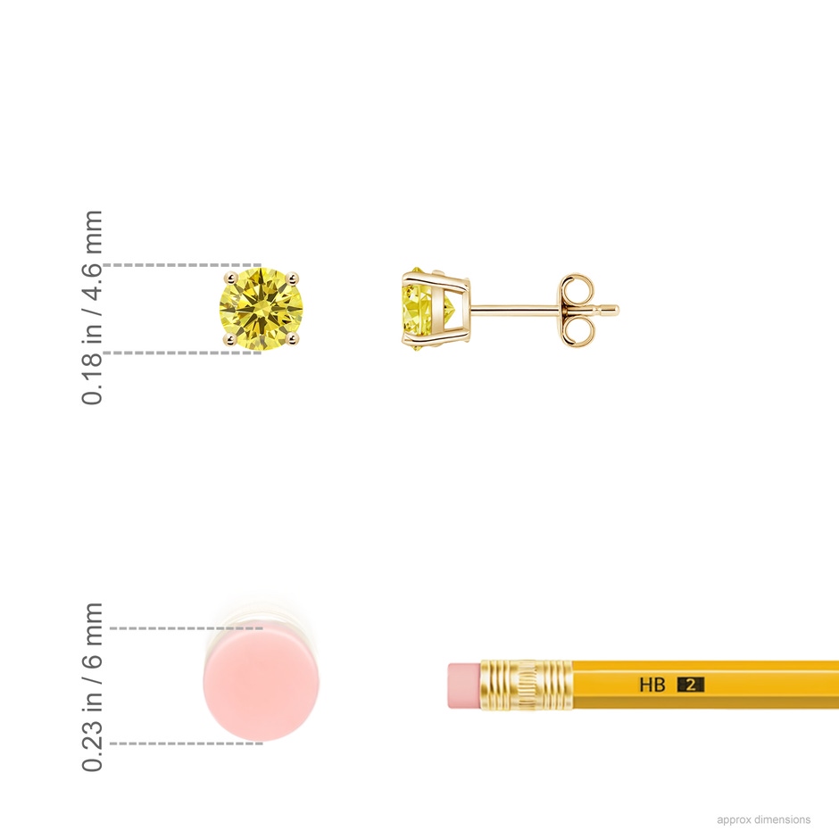 4.6mm Labgrown Basket-Set Solitaire Lab-Grown Fancy Intense Yellow Diamond Stud Earrings in Yellow Gold ruler