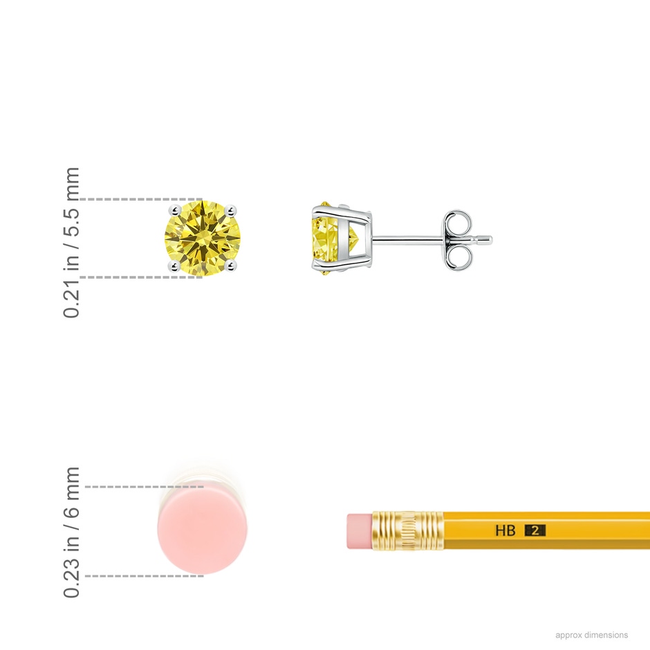 5.5mm Labgrown Basket-Set Solitaire Lab-Grown Fancy Intense Yellow Diamond Stud Earrings in P950 Platinum ruler