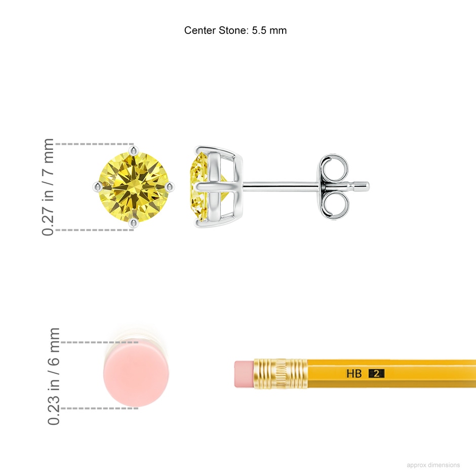 5.5mm Labgrown Basket-Set Solitaire Lab-Grown Fancy Intense Yellow Diamond Stud Earrings in White Gold ruler