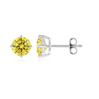 6.4mm Labgrown Basket-Set Solitaire Lab-Grown Fancy Intense Yellow Diamond Stud Earrings in P950 Platinum