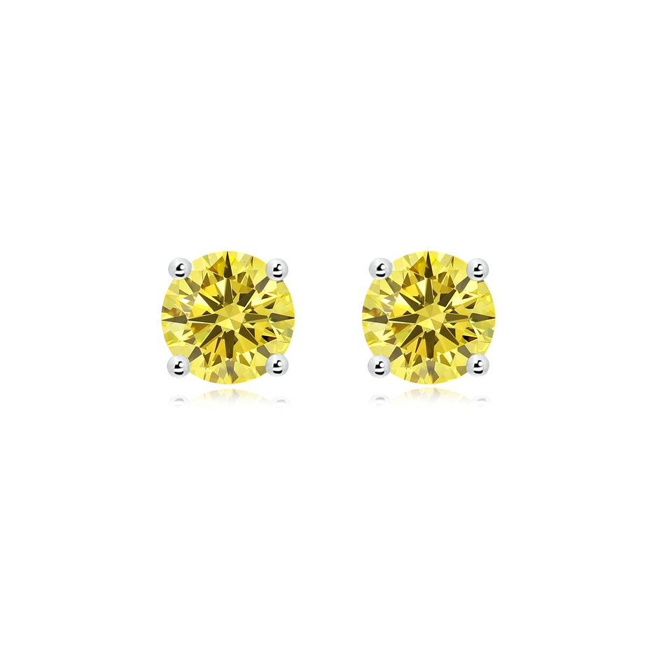 7.4mm Labgrown Basket-Set Solitaire Lab-Grown Fancy Intense Yellow Diamond Stud Earrings in P950 Platinum 