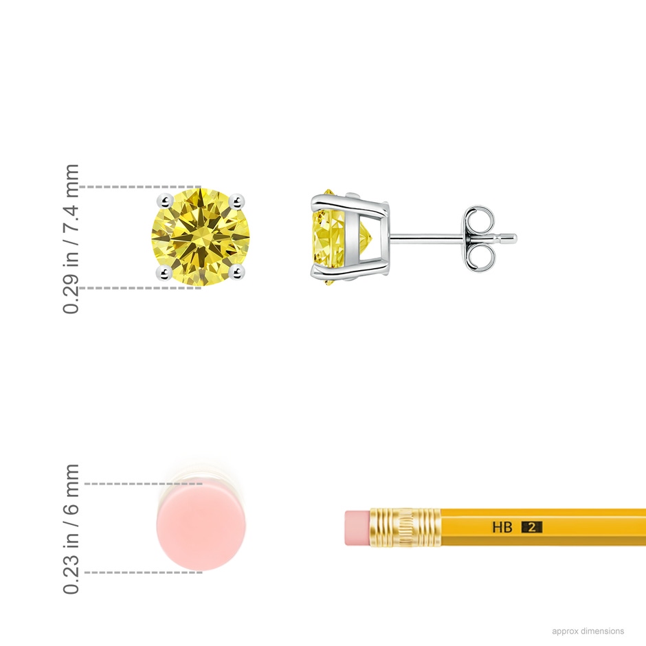 7.4mm Labgrown Basket-Set Solitaire Lab-Grown Fancy Intense Yellow Diamond Stud Earrings in P950 Platinum ruler