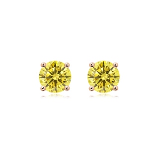 7.4mm Labgrown Basket-Set Solitaire Lab-Grown Fancy Intense Yellow Diamond Stud Earrings in Rose Gold