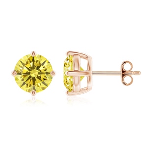 8.1mm Labgrown Basket-Set Solitaire Lab-Grown Fancy Intense Yellow Diamond Stud Earrings in 10K Rose Gold