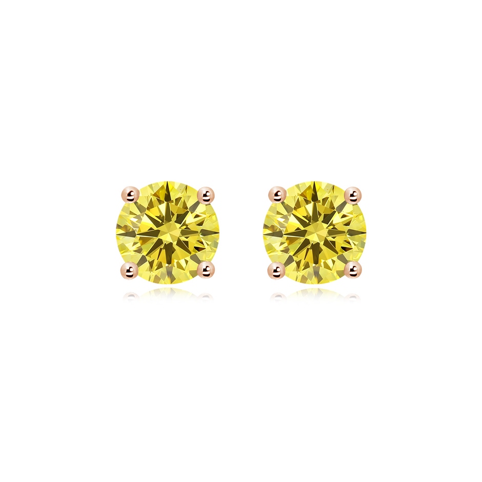 8.1mm Labgrown Basket-Set Solitaire Lab-Grown Fancy Intense Yellow Diamond Stud Earrings in Rose Gold 
