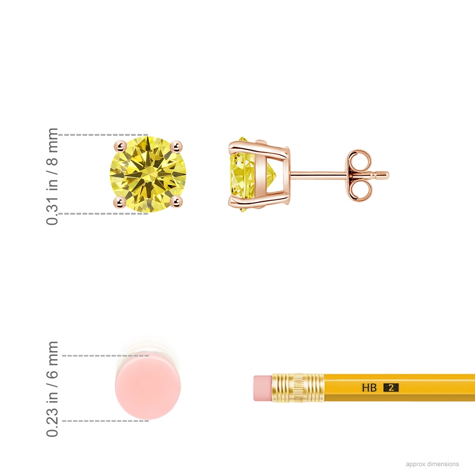 8.1mm Labgrown Basket-Set Solitaire Lab-Grown Fancy Intense Yellow Diamond Stud Earrings in Rose Gold ruler