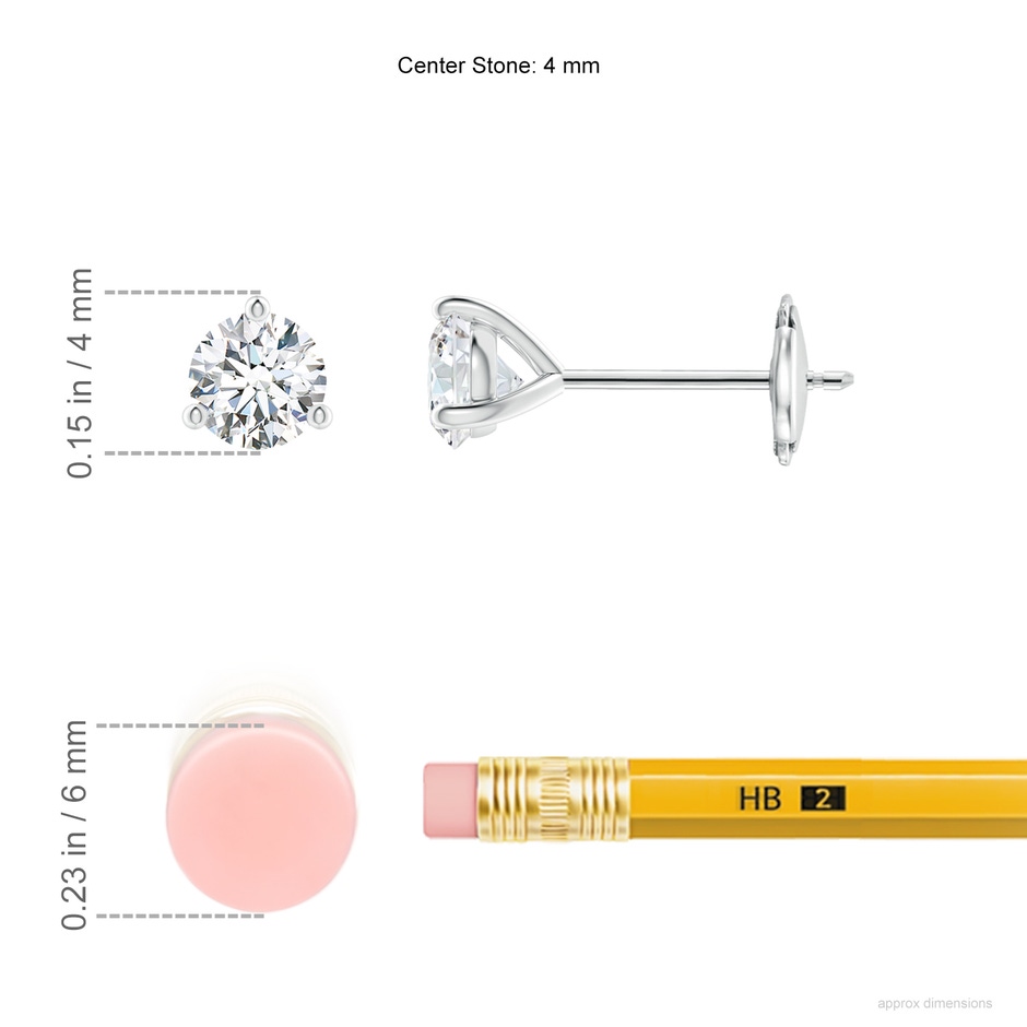 4mm FGVS Lab-Grown Prong-Set Round Diamond Martini Stud Earrings in 18K White Gold ruler