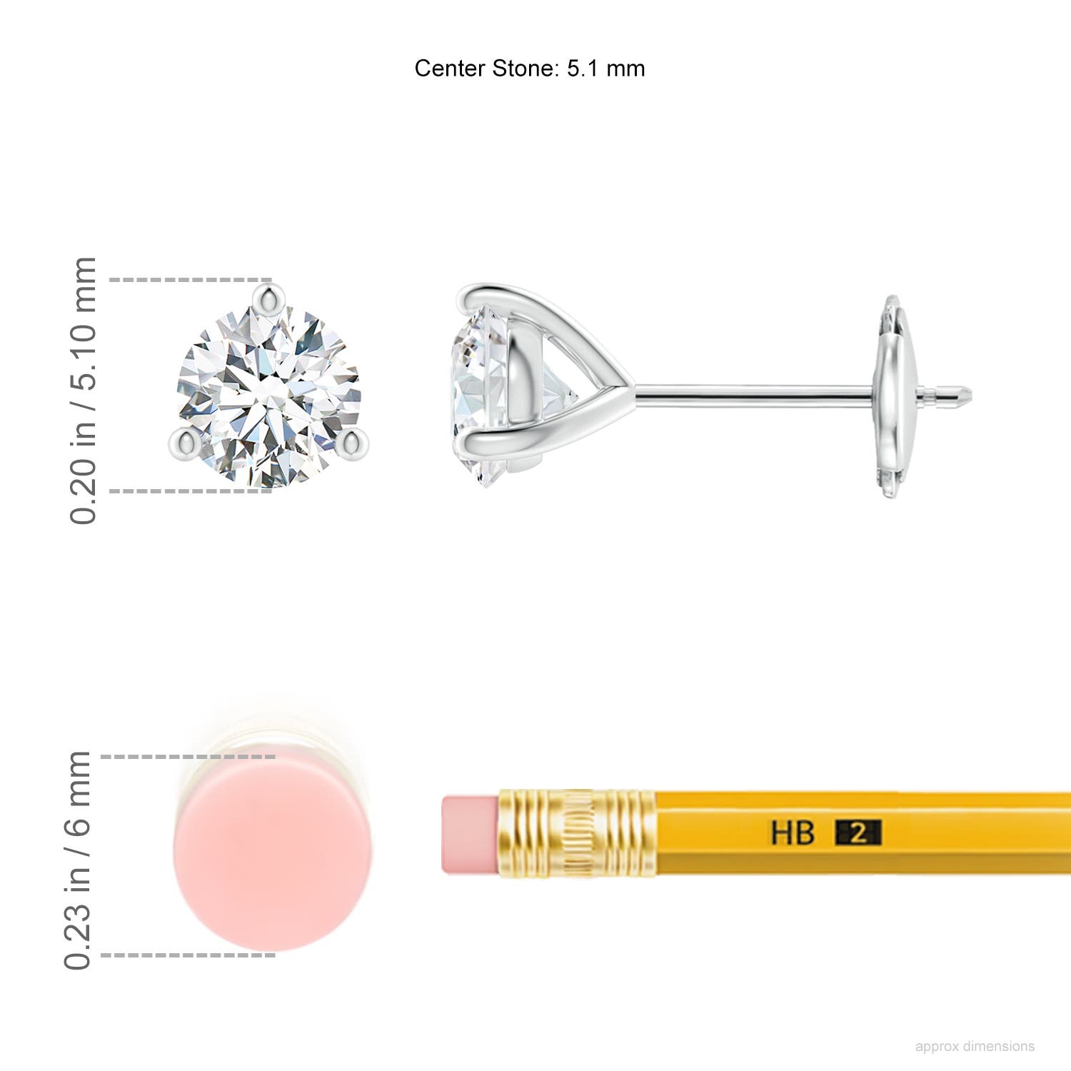 5.1mm FGVS Lab-Grown Prong-Set Round Diamond Martini Stud Earrings in 18K White Gold - ruler