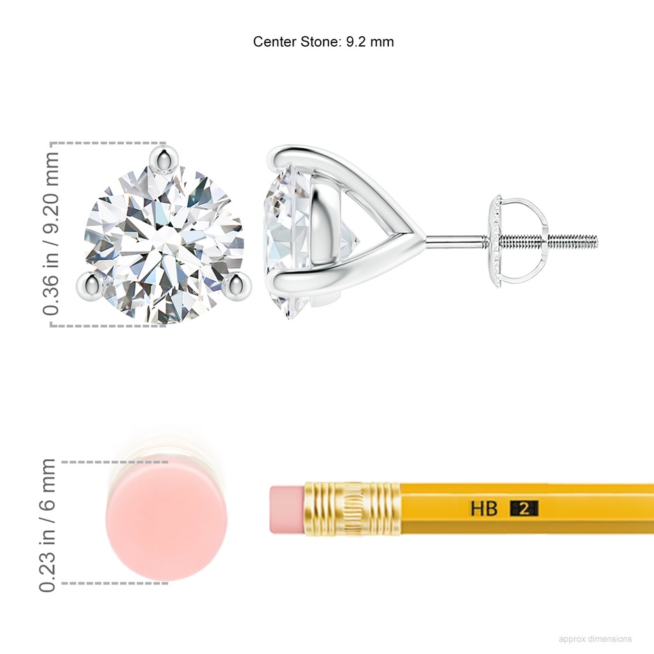 9.2mm FGVS Lab-Grown Prong-Set Round Diamond Martini Stud Earrings in P950 Platinum ruler