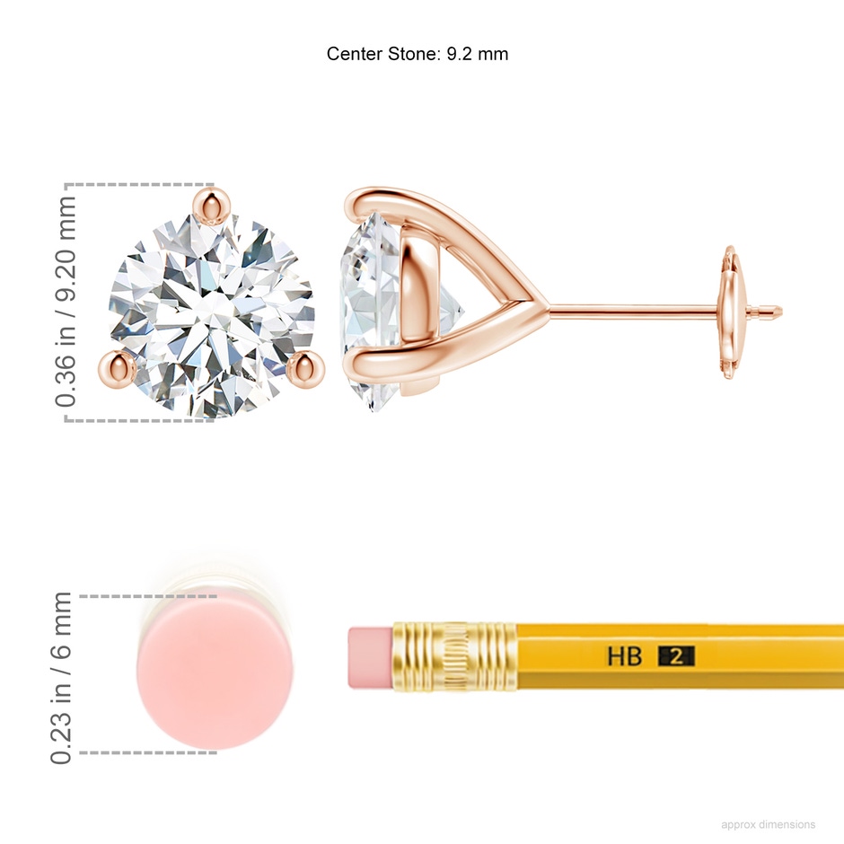 9.2mm FGVS Lab-Grown Prong-Set Round Diamond Martini Stud Earrings in Rose Gold ruler