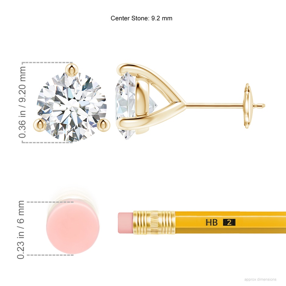 9.2mm FGVS Lab-Grown Prong-Set Round Diamond Martini Stud Earrings in Yellow Gold ruler