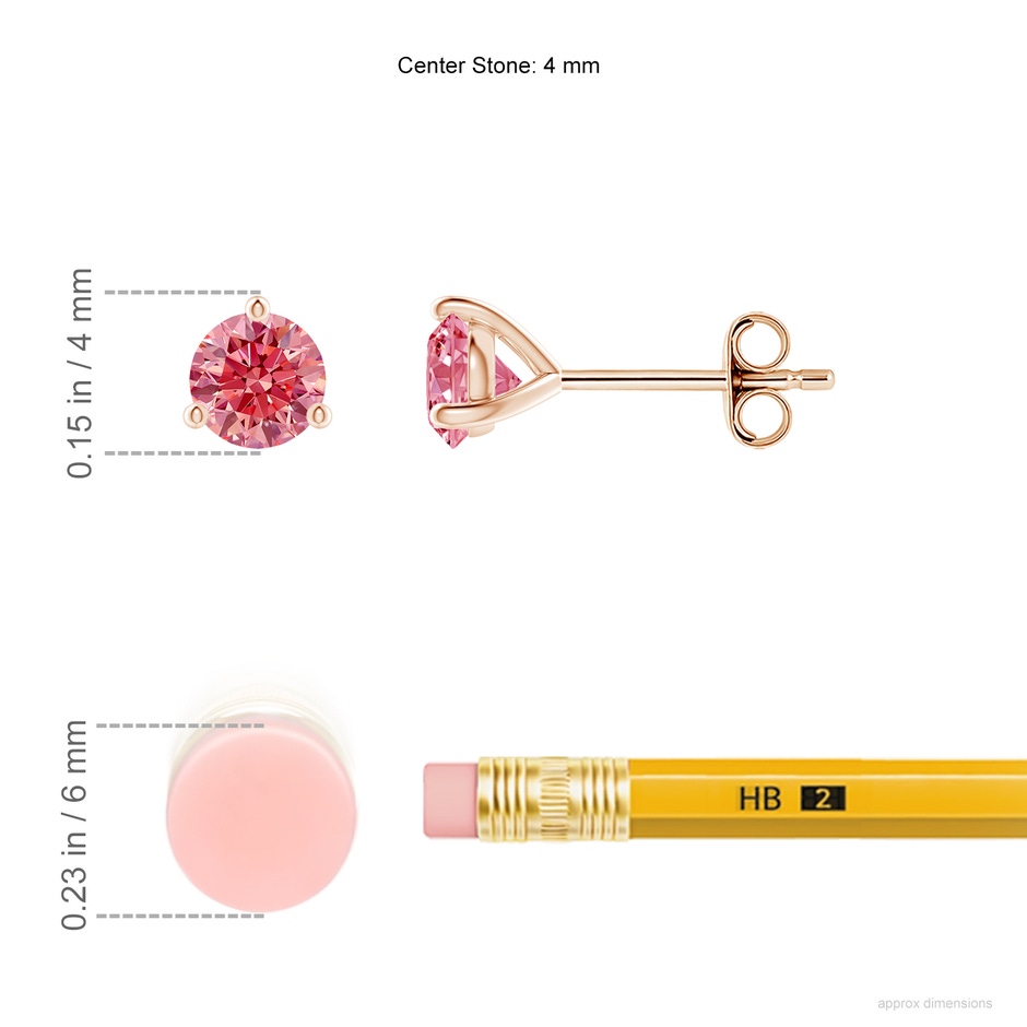 4mm Labgrown Prong-Set Round Lab-Grown Fancy Intense Pink Diamond Martini Stud Earrings in 9K Rose Gold ruler