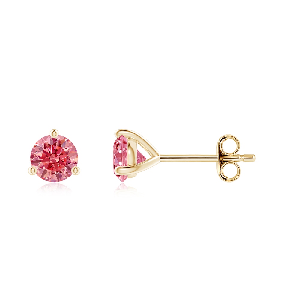 4mm Labgrown Prong-Set Round Lab-Grown Fancy Intense Pink Diamond Martini Stud Earrings in Yellow Gold