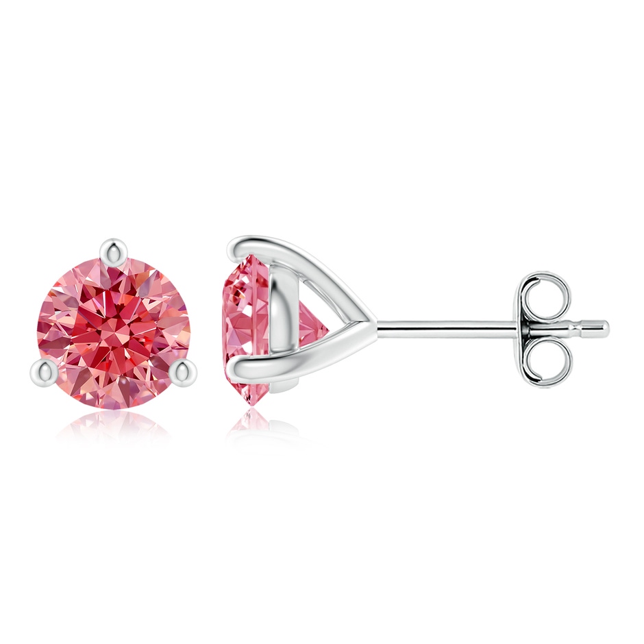 6.4mm Labgrown Prong-Set Round Lab-Grown Fancy Intense Pink Diamond Martini Stud Earrings in White Gold 