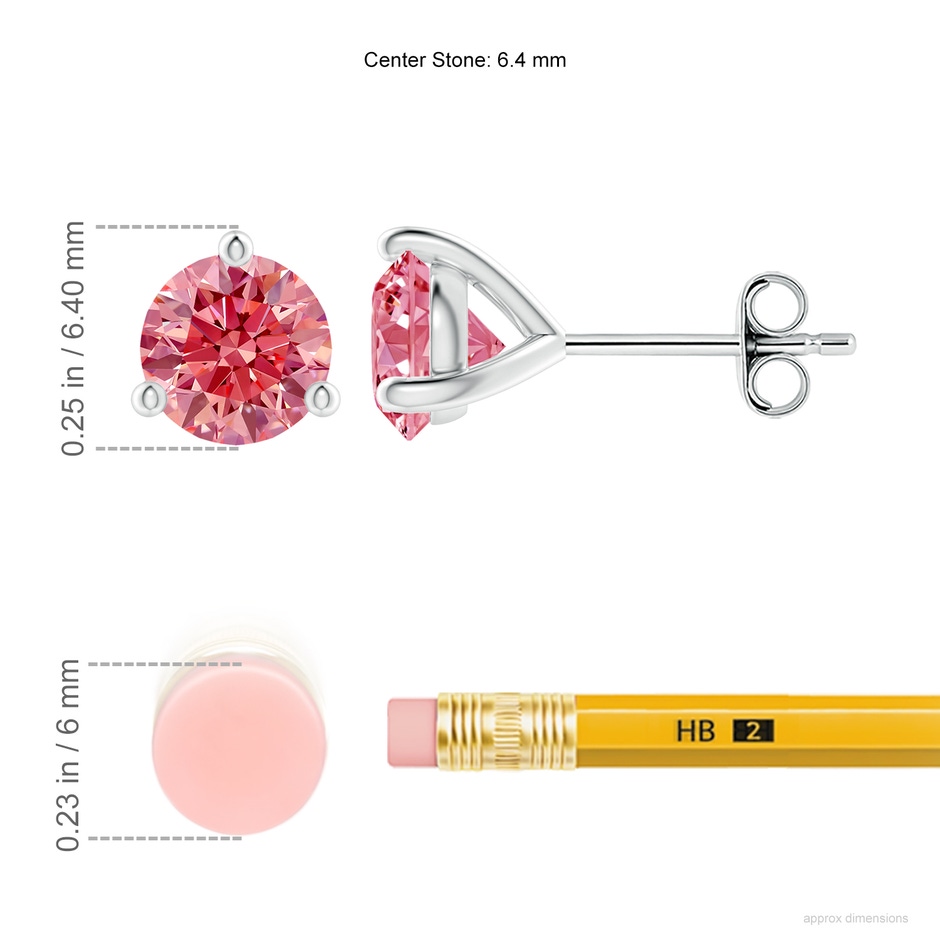 6.4mm Labgrown Prong-Set Round Lab-Grown Fancy Intense Pink Diamond Martini Stud Earrings in White Gold ruler