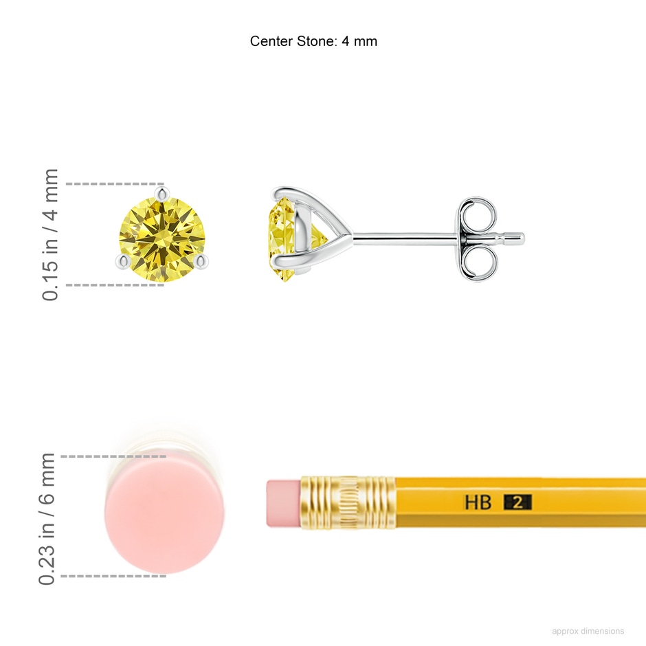 4mm Labgrown Prong-Set Round Lab-Grown Fancy Intense Yellow Diamond Martini Stud Earrings in 18K White Gold ruler