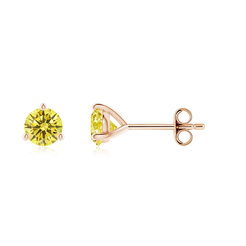 4mm Labgrown Prong-Set Round Lab-Grown Fancy Intense Yellow Diamond Martini Stud Earrings in Rose Gold