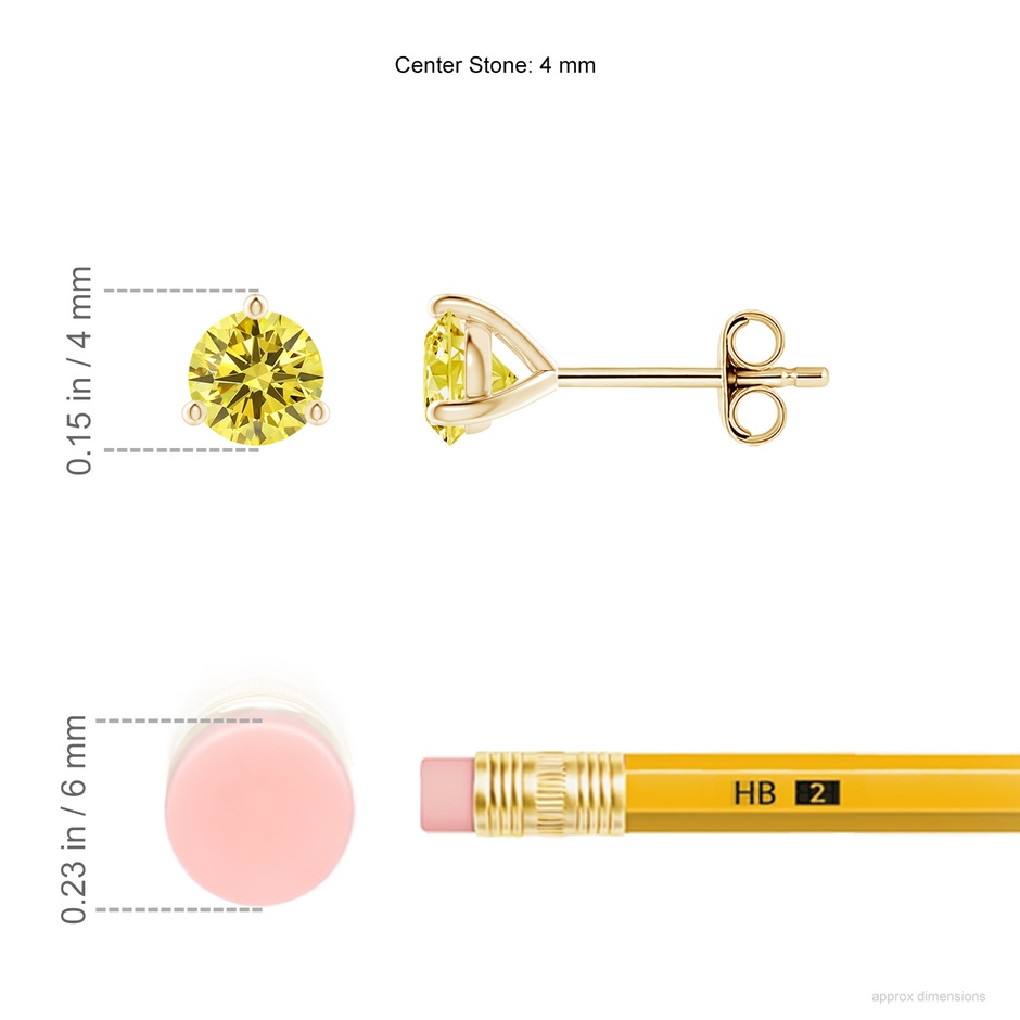 4mm Labgrown Prong-Set Round Lab-Grown Fancy Intense Yellow Diamond Martini Stud Earrings in Yellow Gold ruler
